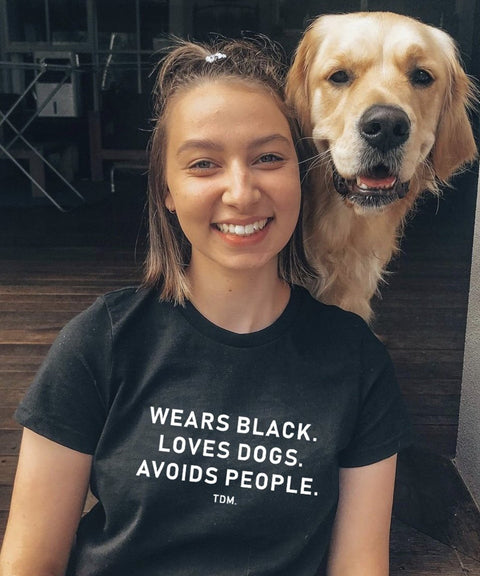 Wears Black. Loves Dogs. Avoids People. Classic T-Shirt - The Dog Mum