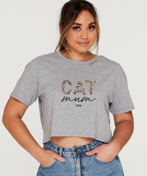 Cat Mum: Leopard Crop T-Shirt - The Dog Mum