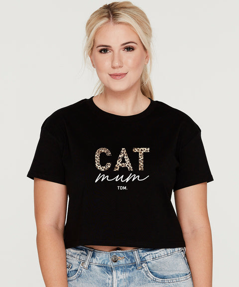 Cat Mum: Leopard Crop T-Shirt - The Dog Mum