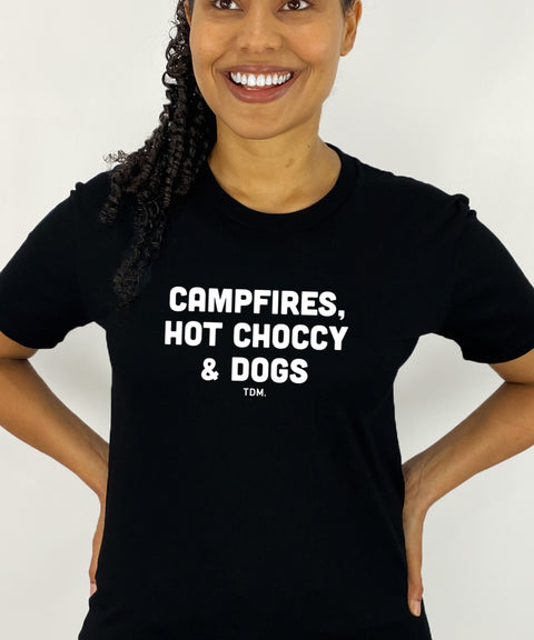 Campfires Hot Choccy & Dogs: Unisex T-Shirt - The Dog Mum