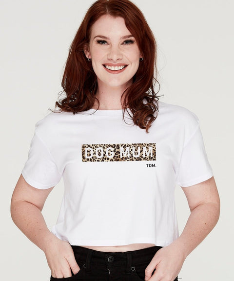 Dog Mum Leopard Panel Crop T-Shirt - The Dog Mum