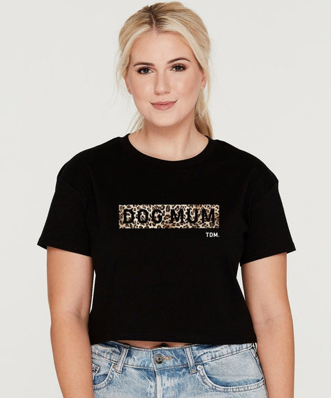 Dog Mum Leopard Panel Crop T-Shirt - The Dog Mum