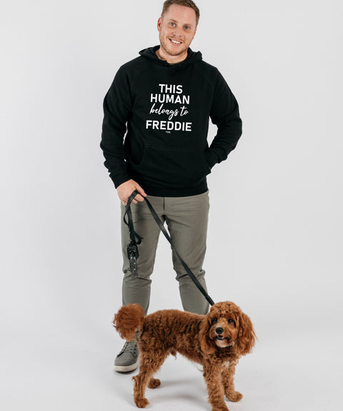 This Human Belongs To [Dog Name] Men's Hoodie - The Dog Mum