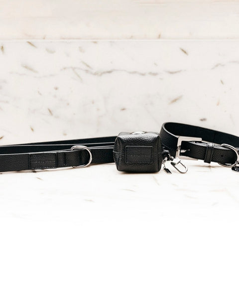 Poop Bag Holder in Luxe Leather: Black - The Dog Mum