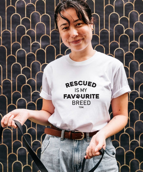 Rescued Is My Favourite Breed: Unisex T-Shirt - The Dog Mum