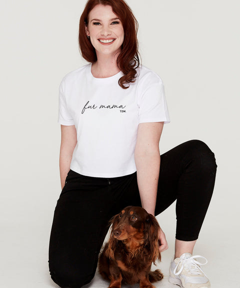 Fur Mama (Cursive) Crop T-Shirt - The Dog Mum