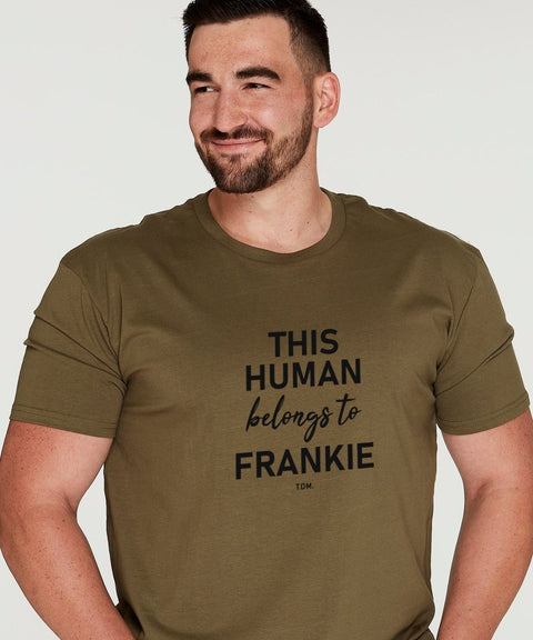 This Human Belongs To [Dog Name] Men's T-Shirt - The Dog Mum
