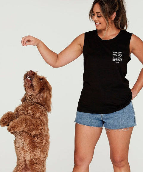 Wake Up. Hug Dog. Hustle. Repeat. Ladies Tank - The Dog Mum