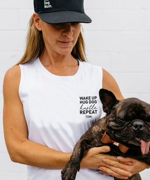 Wake Up. Hug Dog. Hustle. Repeat. Ladies Tank - The Dog Mum